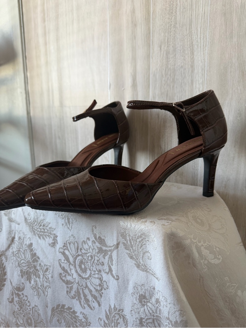 Anne Klein Brown Croc-embossed Heel
